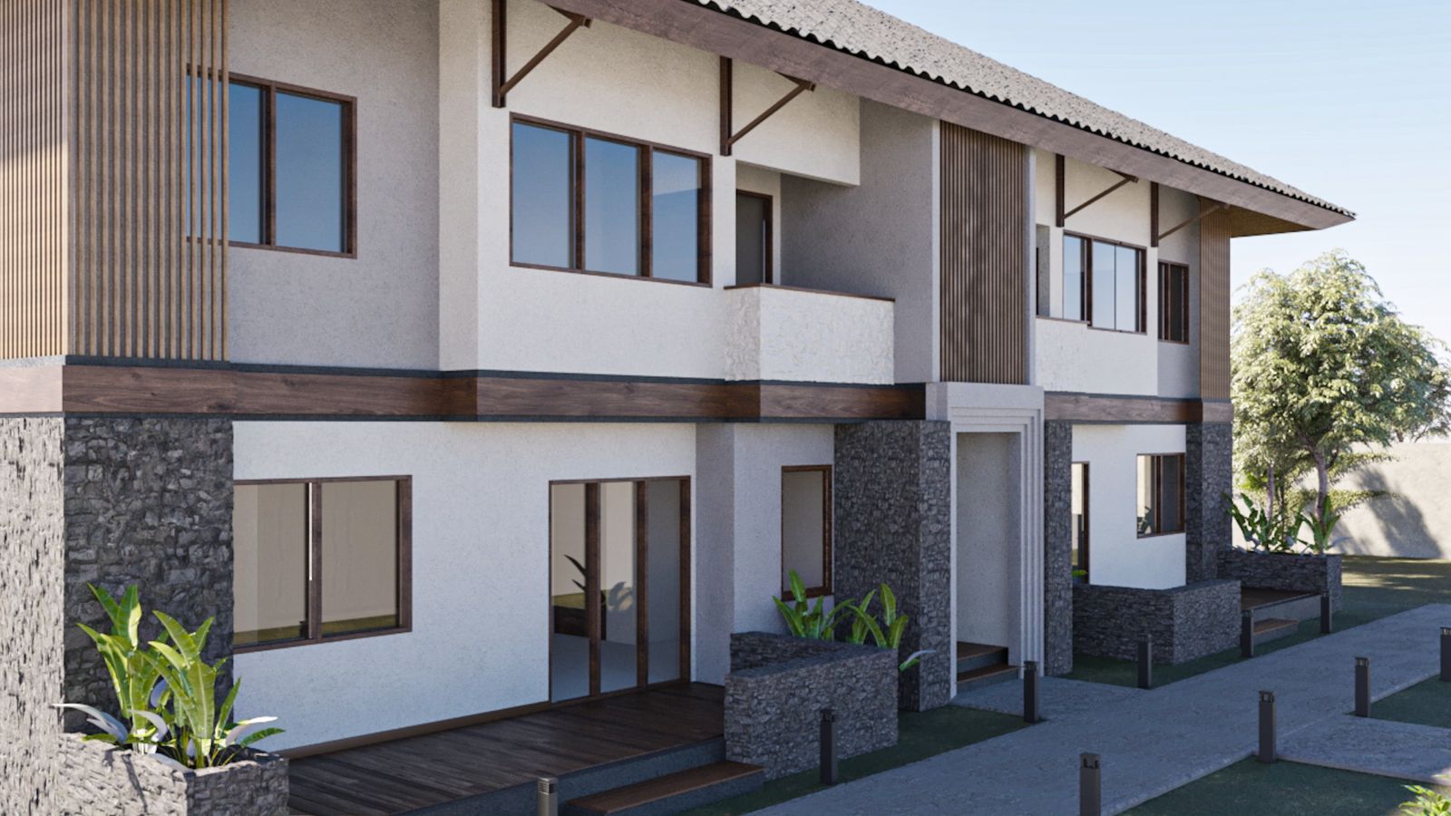 The front of Plagoo Residence in afternoon light