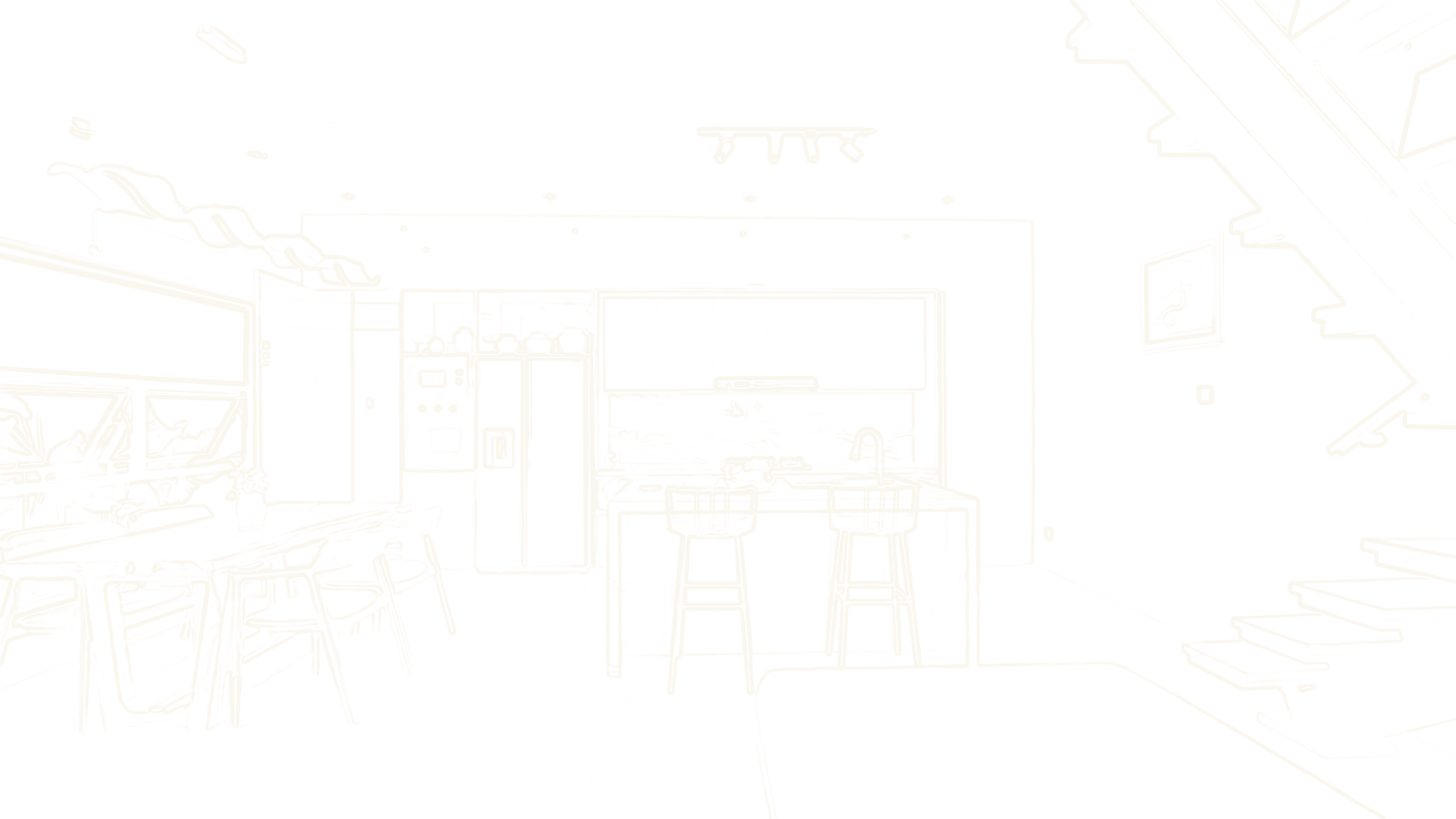 Line drawing of the kitchen at La Tiara Canggu